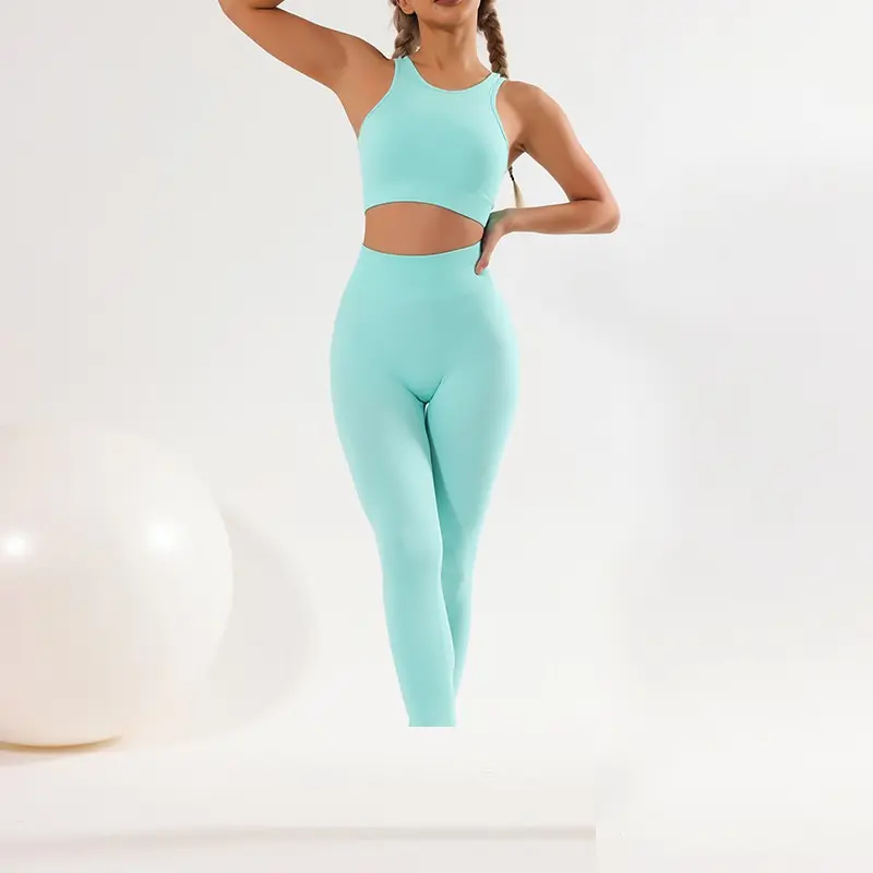 Toptan Yoga 2 parça Set Slim Fit seksi kız sutyen ve takım elbise spor giyim Yoga kıyafeti sutyen ve Legging kadın spor Yoga kıyafeti