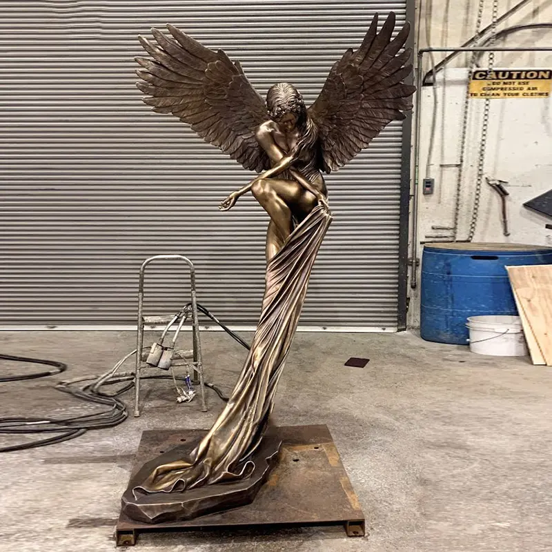 Ángel de escultura de bronce fundida, tamaño real personalizado, estatua de Ángel de bronce dorado, con alas para Decoración