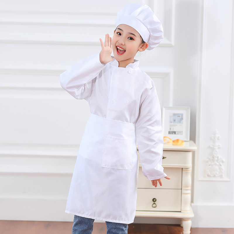 Blanco puro - Manga larga - Delantal blanco - Gorro de chef blanco