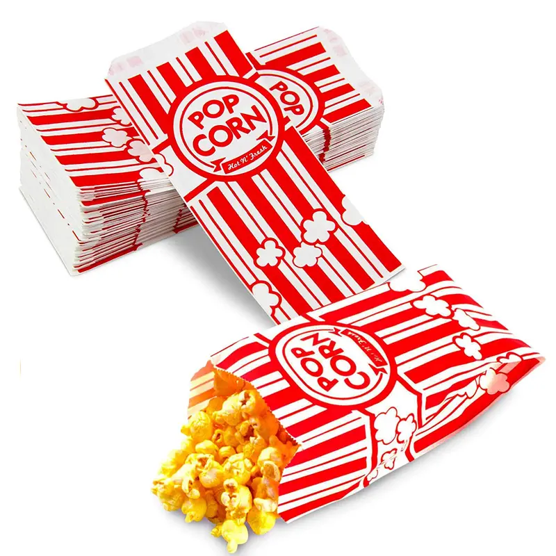 popcorn bags Kraft paper red printed vintage retro style Coated Oil Grease Proof Prevent drop bring food packing