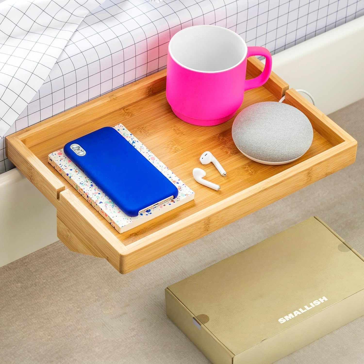 ถาดข้างเตียงสีไม้ไผ่ธรรมชาติ