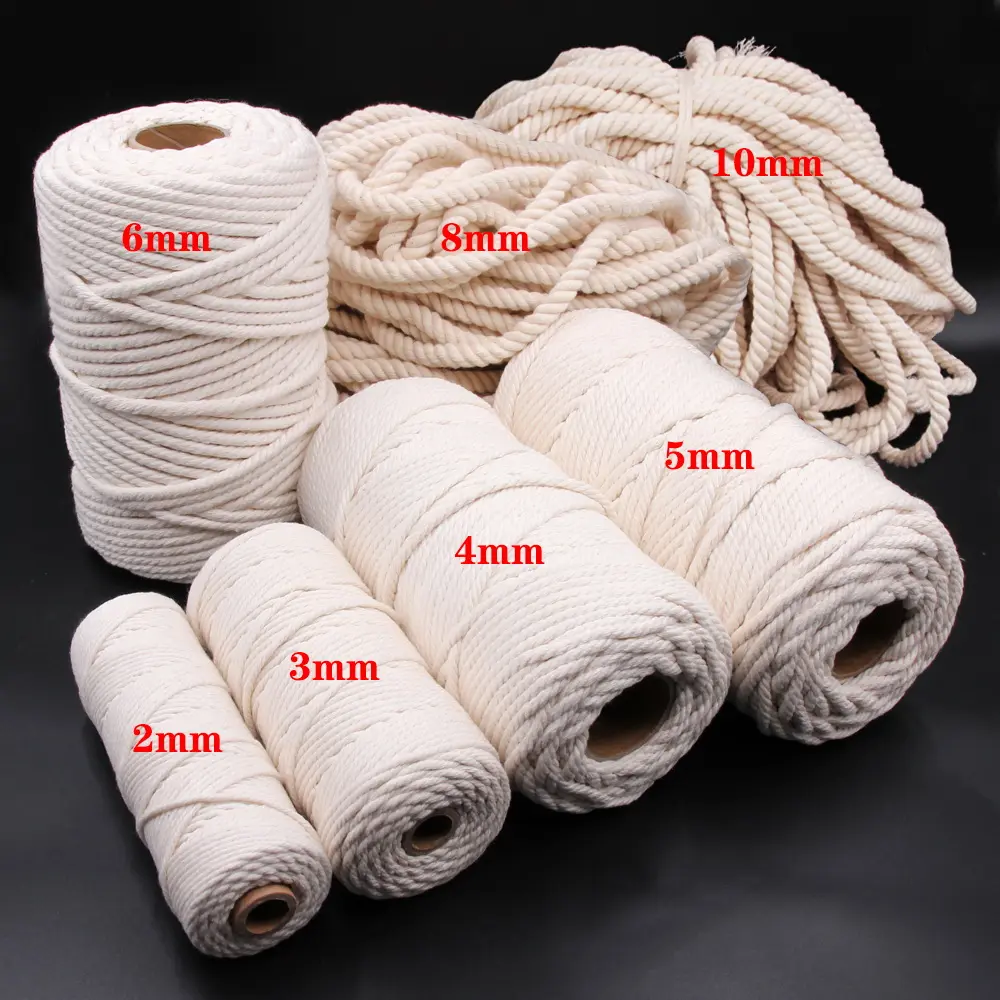 Baiyuheng Großhandel wand dekorative Diy Handmade Geflochtenen seil 100% Natürliche Baumwolle weiß macrame schnur verdreht kabel