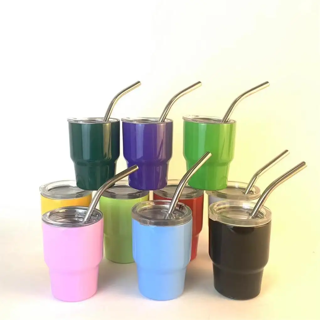 New style Mini 2oz Sublimation Blank Stainless Steel Tumbler Shot Glass with lids and straws for Dye Sublimation Heat Press