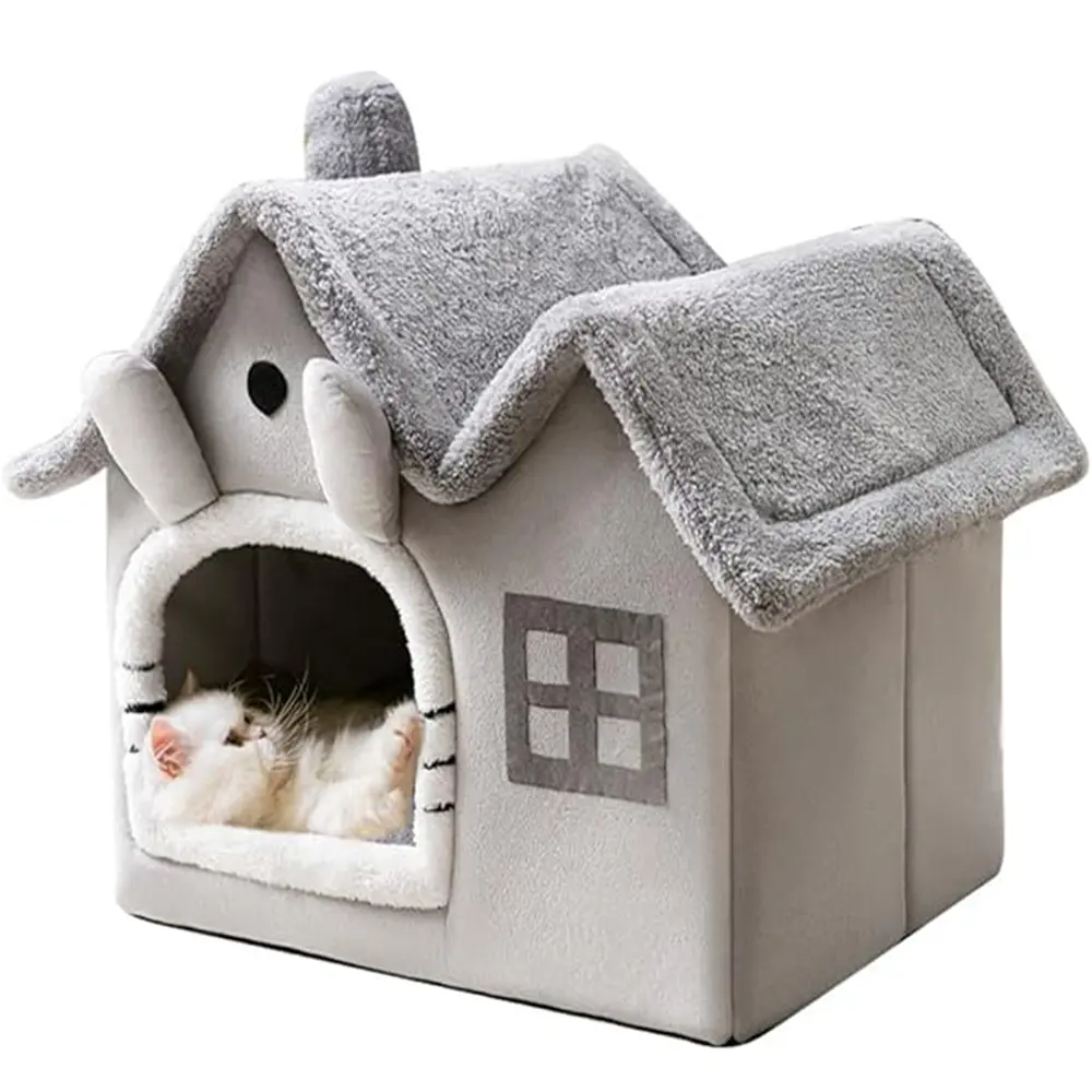 עמיד לרוח מתקפל חם רך תחתון מונע החלקה מלונה בית חיות מחמד מקורה גג כפול לחתולים כלבים
