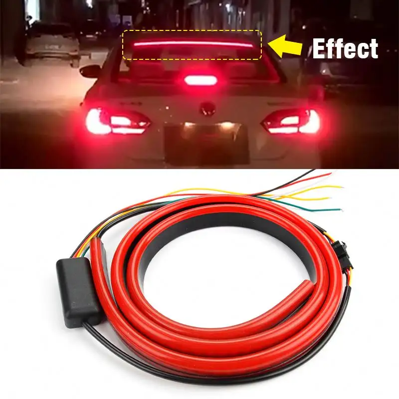 12V Car LED Strip Brake lights 90cm Rear Tail Warning Light High Mount Stop Lamp Flow Waterproof Auto Day Interior Accessories