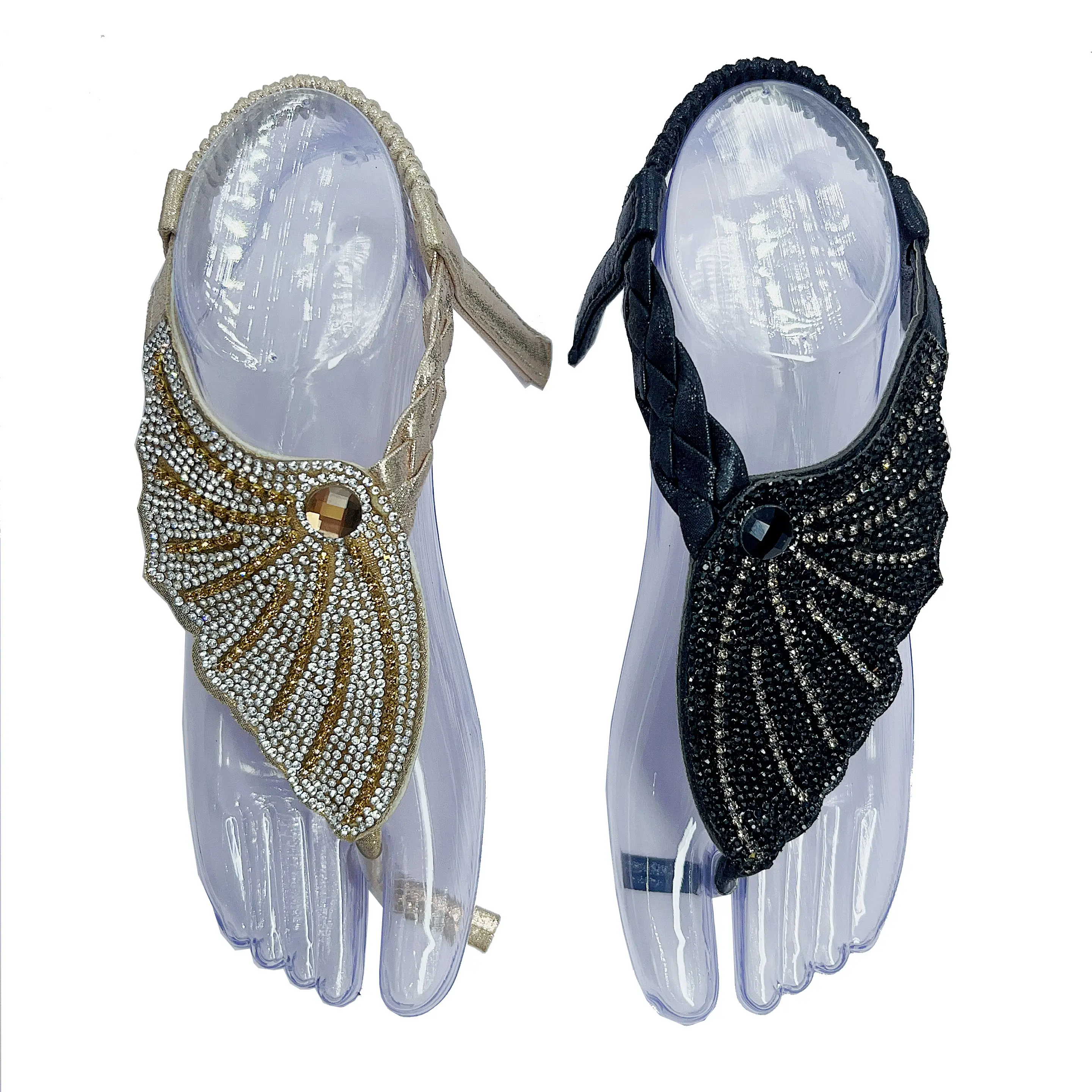 Glorious semi-fini à la main diamant design chaussures supérieur brillant strass PU matériel fleur comme la sandale des femmes supérieure