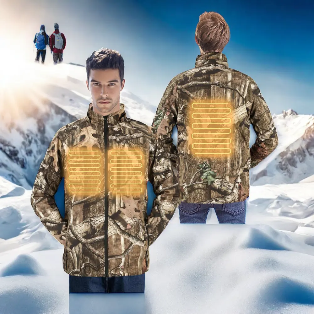 Camouflage 7.4V imperméable électrique veste chauffante vêtements d'hiver chauds avec 3 contrôle de température batterie rechargeable chasse