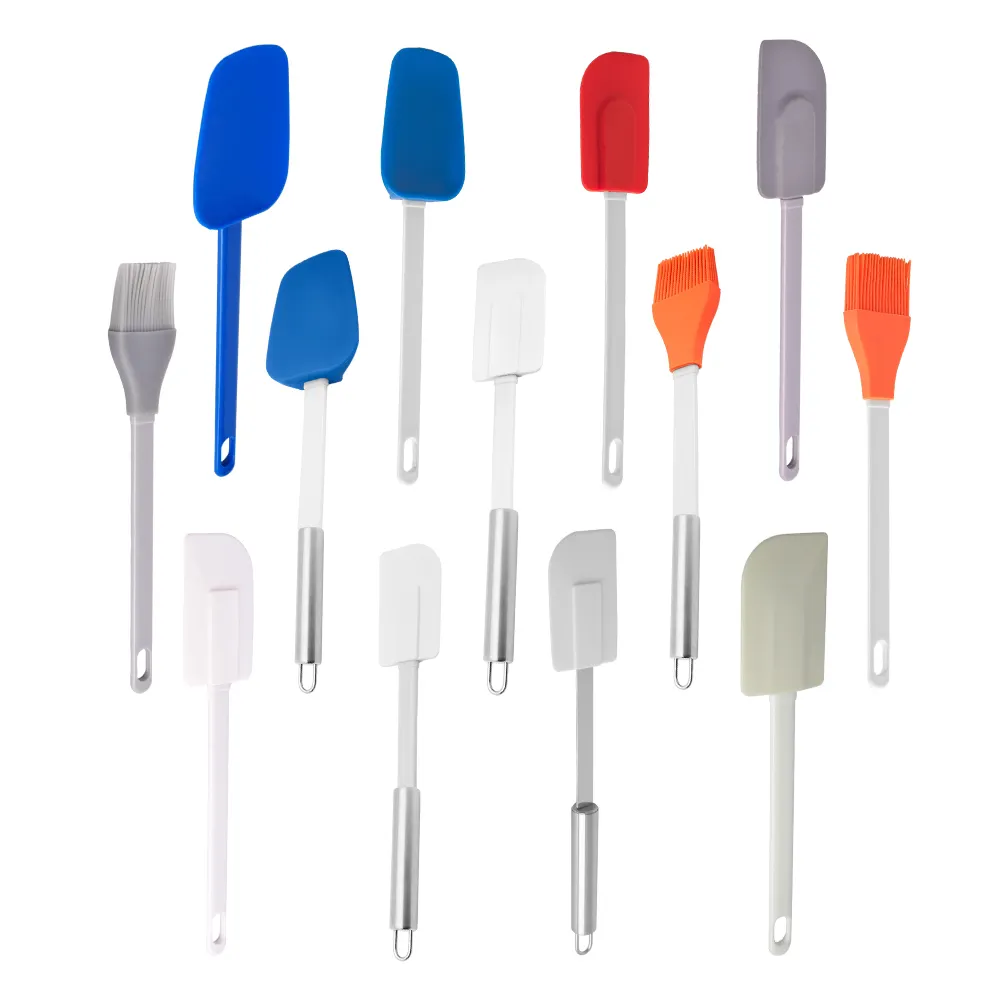 Ensemble de spatules de cuisson en silicone personnalisées avec logo de conception populaire brosse et spatule résistantes à la chaleur pour la cuisine