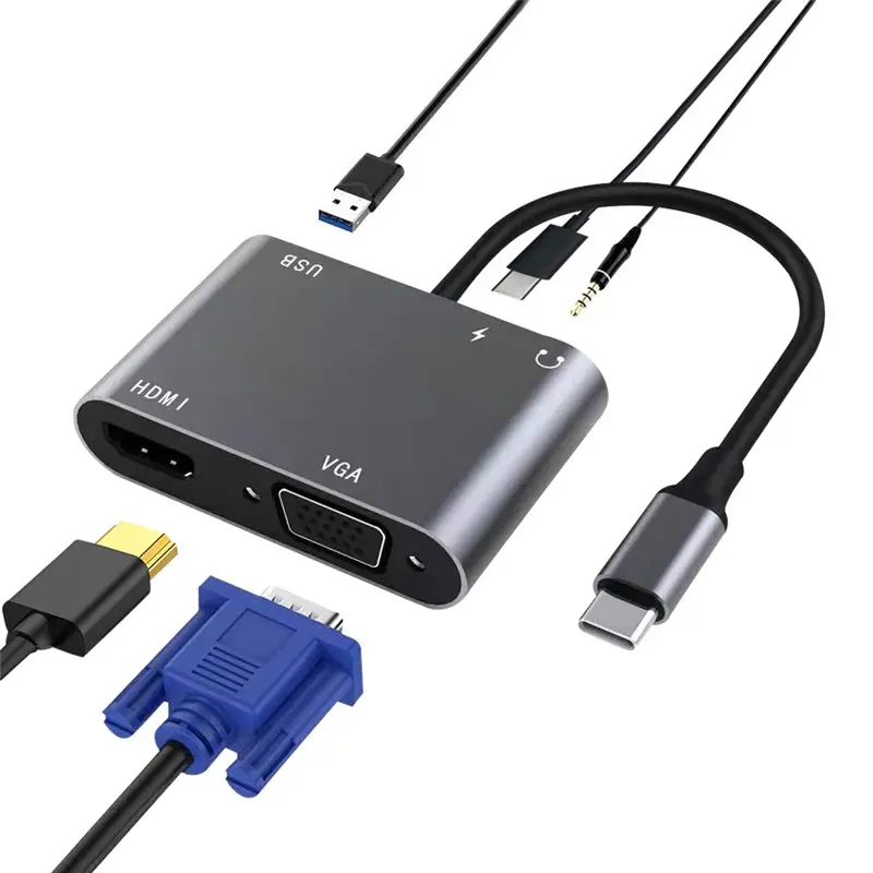 5 в 1 USB C концентратор с 4K HDTV VGA USB концентратор с портом для зарядки 3,5 мм аудио USB Тип C концентратор док-станция для Macbook