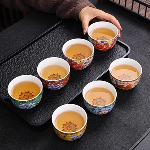 批发复古珐琅彩色陶瓷茶杯艺术装饰咖啡杯150毫升彩色主杯套装带礼品盒