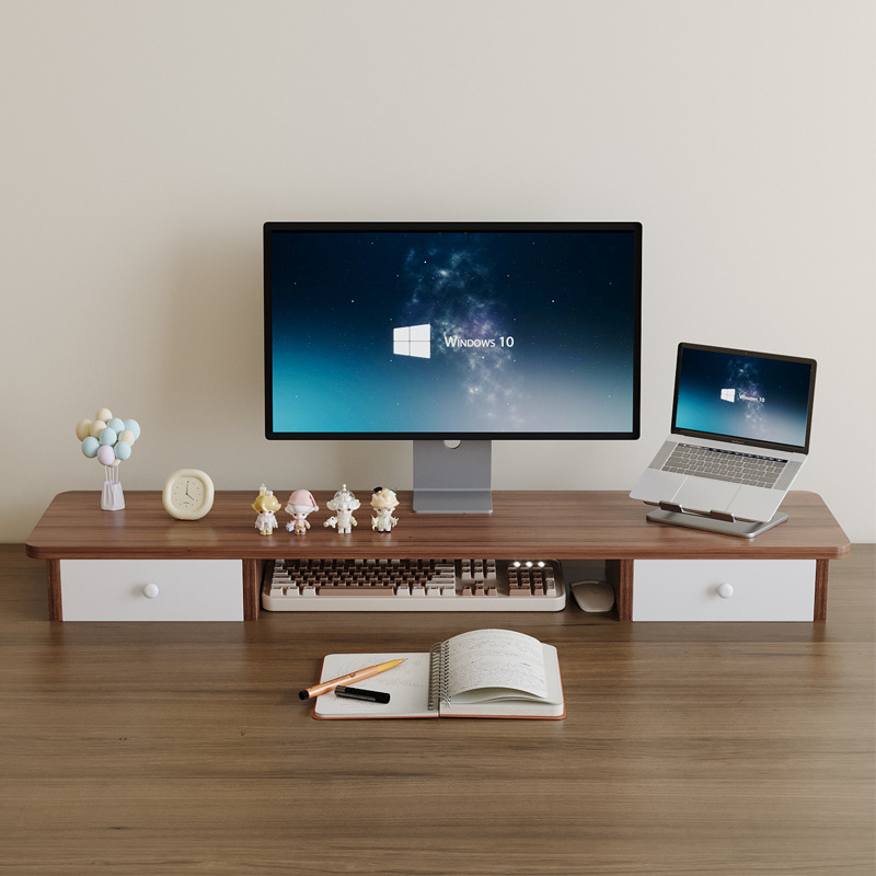 Walnut-colored double drawer style, 110*24*10cm
