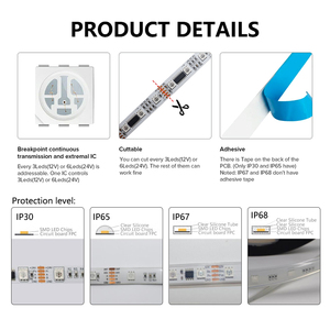 12-24V SMD 5050 RGB Full Color LED Flex Pixel Strip esterno UCS512C4 IC DMX512 1990 protocollo programmabile doppio segnale digitale - Product Image 4
