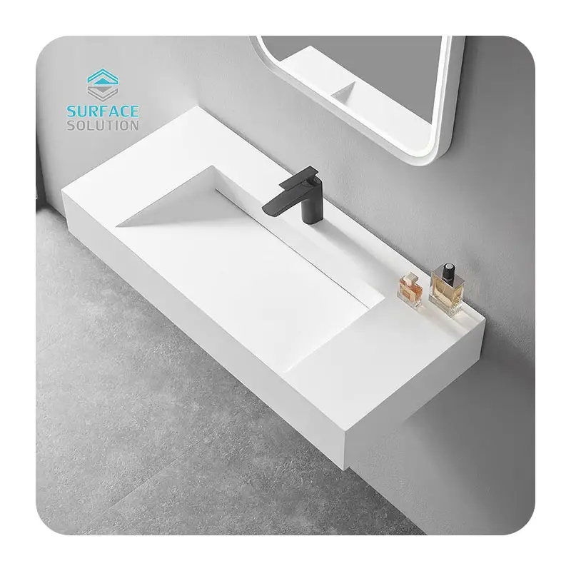 Shenzhen personalizado piedra artificial baño solo fregadero acrílico superficie sólida tocador superior corian lavabo encimera lavabo