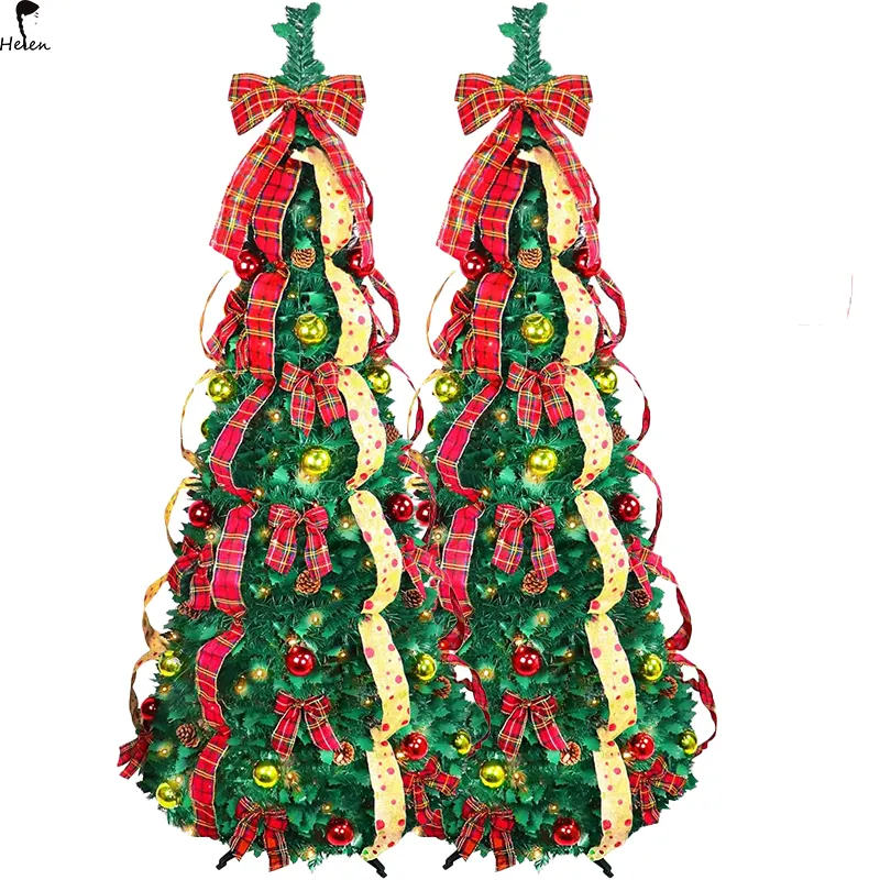 Plegable espiral pagoda en forma de abeto de Navidad Prelit Poinsettia Pull Up Tree