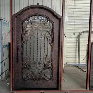 Modern Screen Main <strong>Entry</strong> Rod House Storm Security Black Single Double Modern Wrought <strong>Cost</strong> Iron Front Doors - Product Image 3