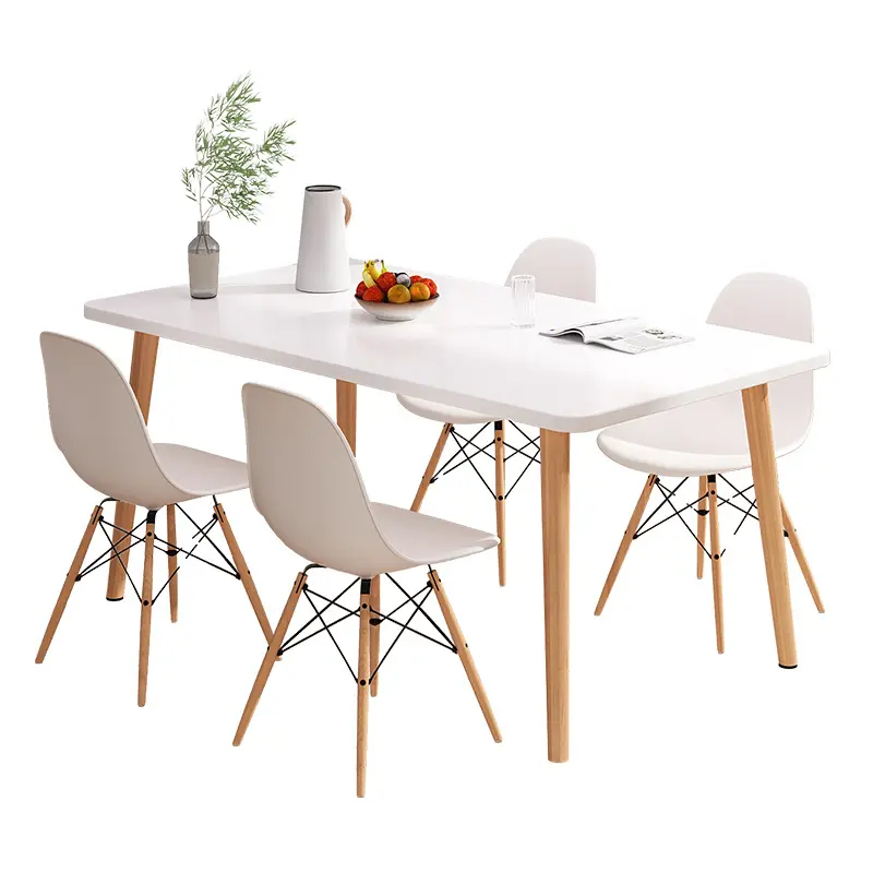 Mesa de comedor de madera maciza, mesa rectangular Simple moderna para el hogar, mesa redonda para comedor