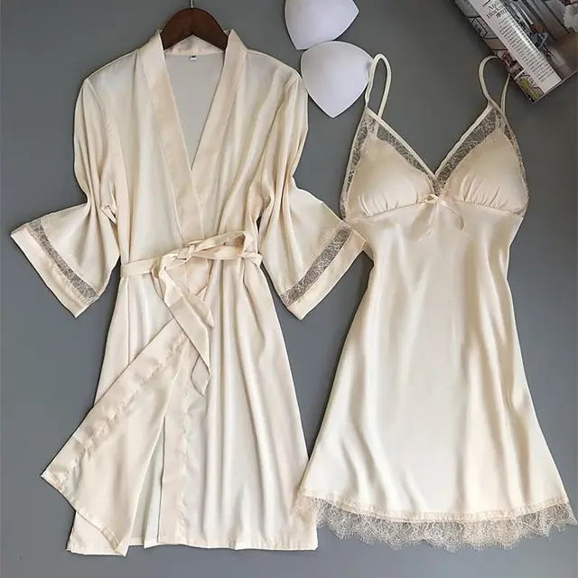 सेक्सी महिलाओं रेयन किमोनो बाथरोब सफेद दुल्हन वर शादी बागे सेट फीता ट्रिम नाइटवियर आकस्मिक घर कपड़े Nightwear