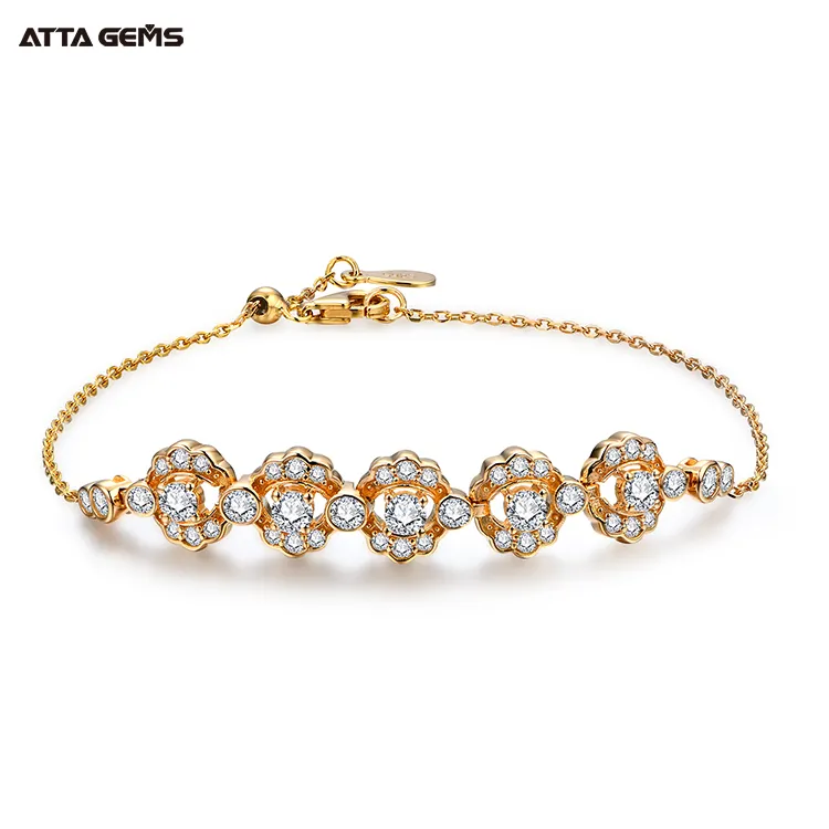 ATTA-공장 도매 D 컬러 Moissanite 다이아몬드 18k 금도금 925 스털링 실버 멋진 테니스 팔찌 선물