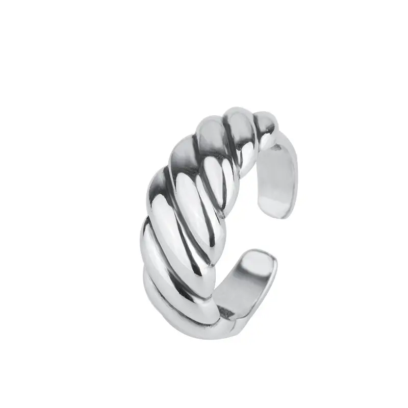 Anillo de plata S925 al por mayor de moda 2023, anillo de cúpula de plata de ley de croissant torcido ajustable a la moda para mujeres y hombres