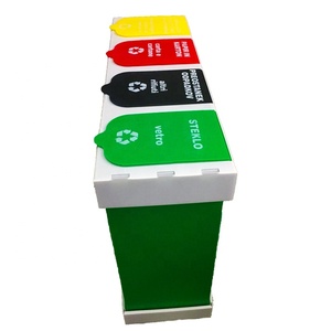 Şık yeşil sarı kırmızı siyah geri dönüşüm kutusu 4 bölme plastik oluklu çöp ve çöp kutusu seti - Product Image 1