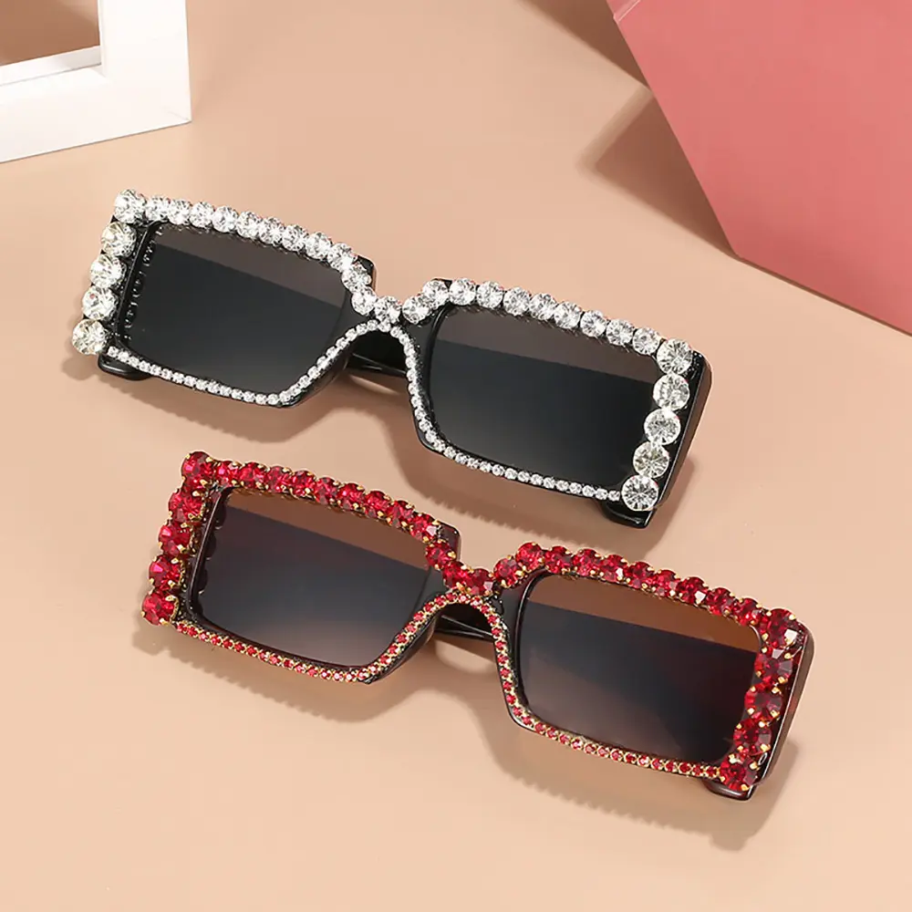 Gafas de Sol de lujo con diamantes para mujer, gafas de sol cuadradas rectangulares con diamantes de imitación