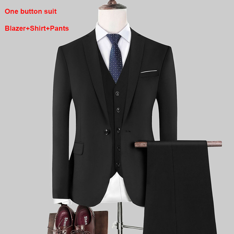 Traje de pantalón y camisa de chaqueta de un botón para hombre negro