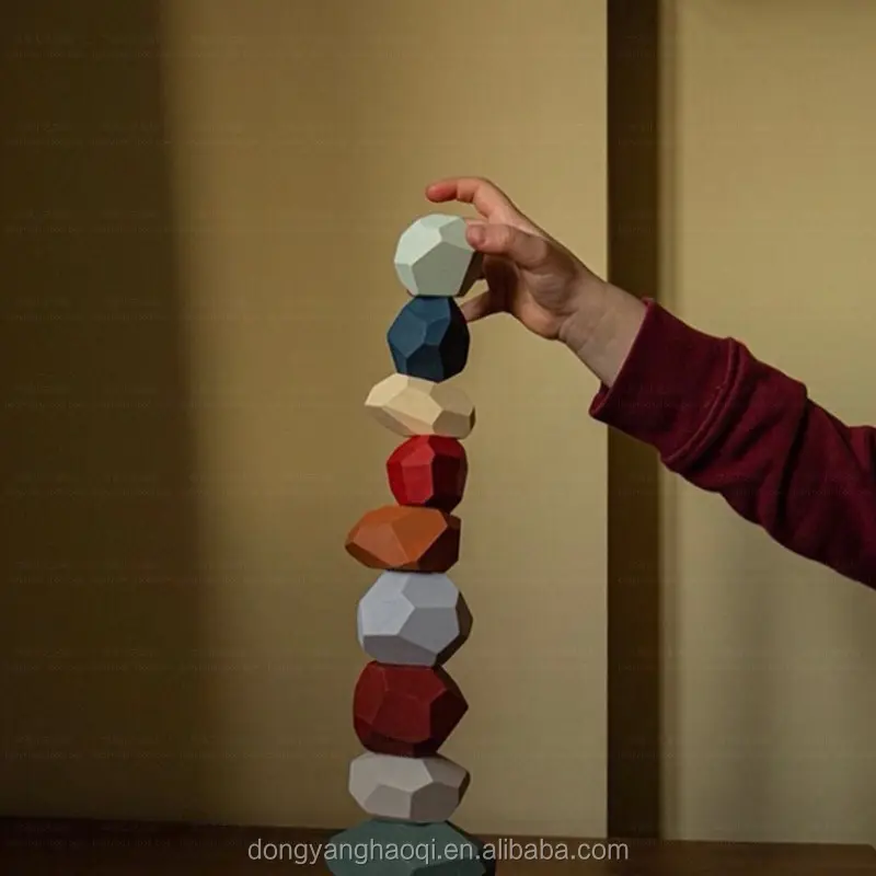 Creative fashion Nordic ins wind Montessori interest wisdom toy colored stone wooden toy balancing stones