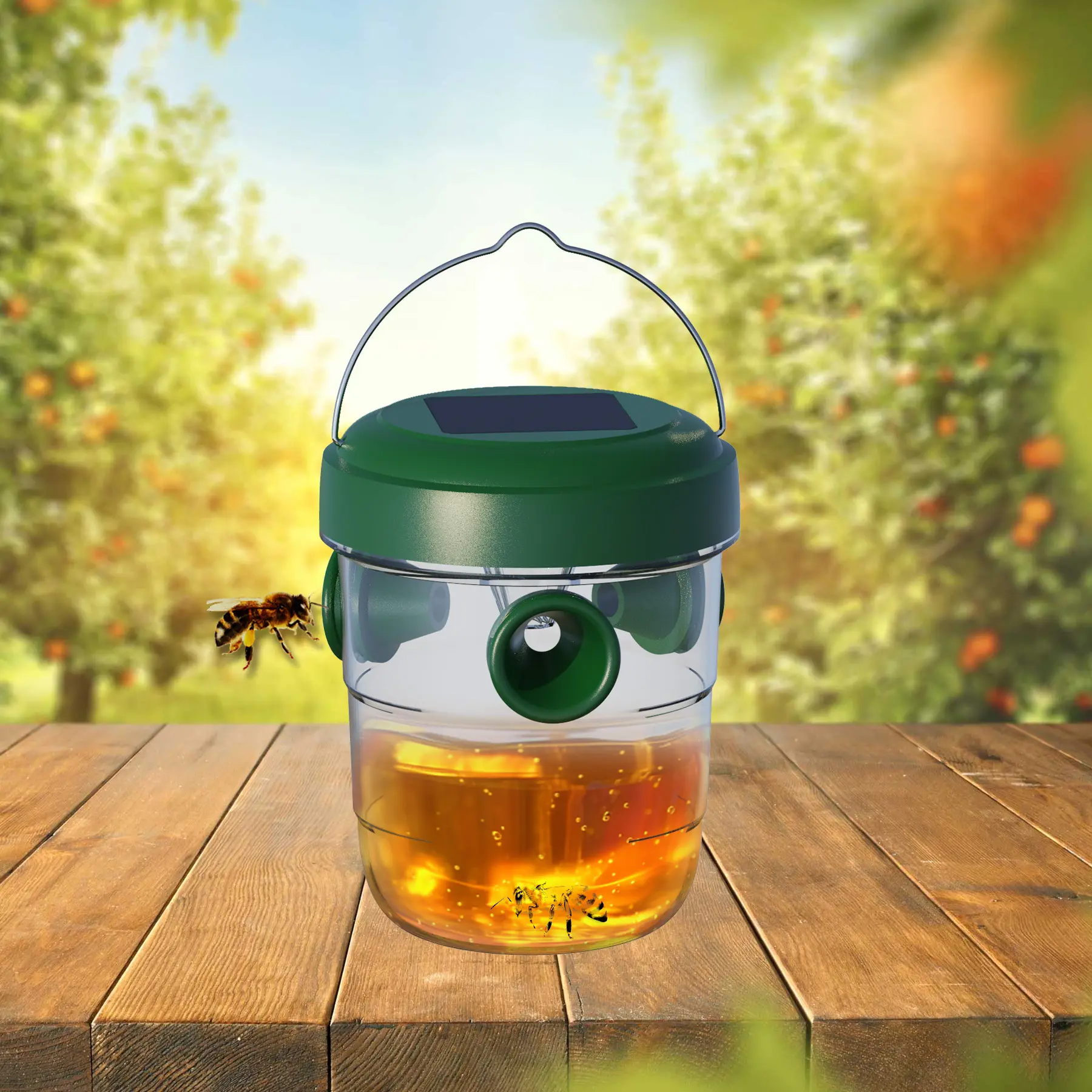 Trampa para insectos voladores alimentada por energía solar con bombilla desmontable Trampa para abejas Trampa para moscas de frutas sostenible de silicona extraíble