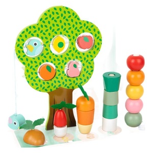 Rompecabezas de torre de verduras multifuncional, estante de conteo de granja de madera para animales y frutas, secuencia divertida de bloques de juego y enseñanza - Product Image 2