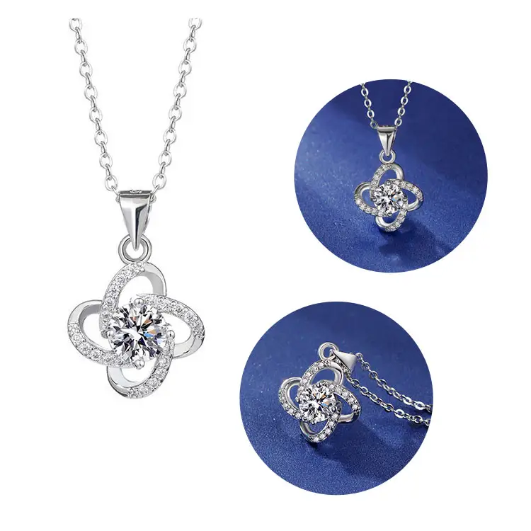 Wholesale Gemstone Pendant Diamond Flower Charm 1 Carat Necklace Engagement Wedding Moissanite Necklace for Women