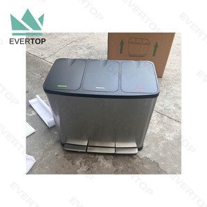 PD-D02B Triple-Stream Metro Collection Recycling Bin <strong>Built</strong>-<strong>in</strong> Trash Can Step-On Waste <strong>Container</strong> 3 Stream Recycle Trash Bin Pedal