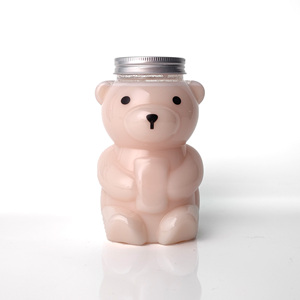 <strong>Customize</strong> 420ML/14fl.oz PET Plastic Bear <strong>Shape</strong> Beverage <strong>Bottle</strong> for Milk Tea Juice with Cap and Paper Straw - Product Image 4