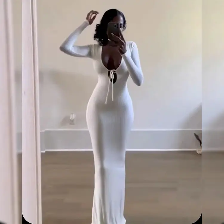 Hot Sales High Quality Sexy Style Long Women's Dresses Long Sleeve V-Neck Maxi Dress wedding dress with over skirt