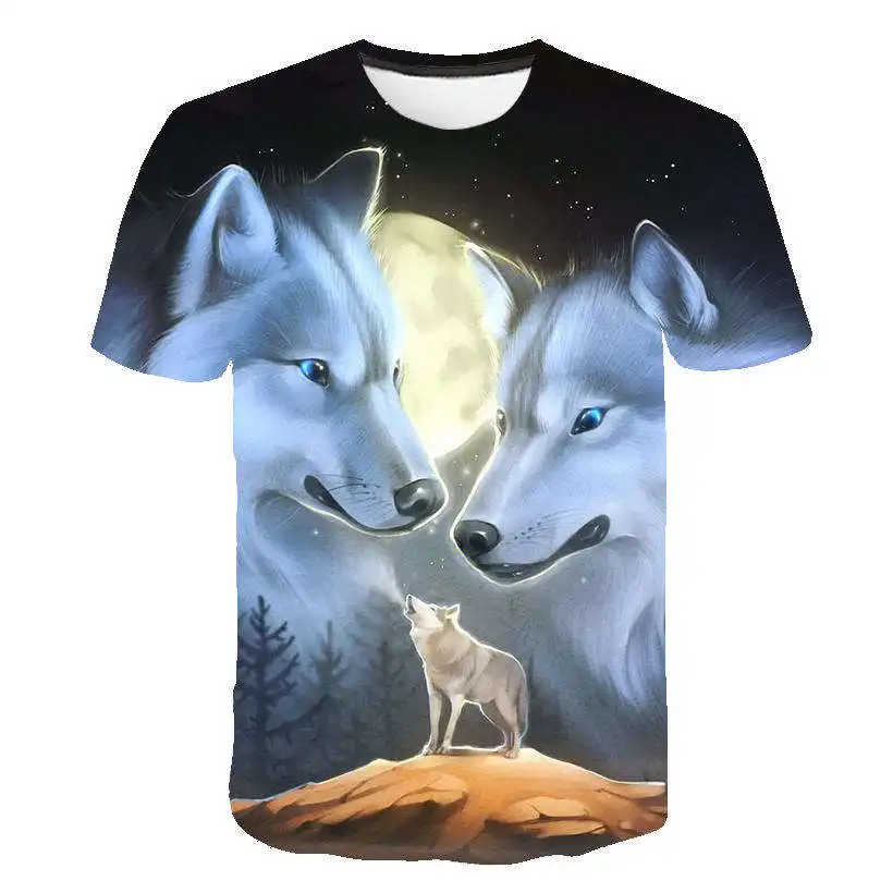 Camiseta masculina digital, estampa animal wolf 3d, de tamanho grande, camiseta masculina digital com estampa