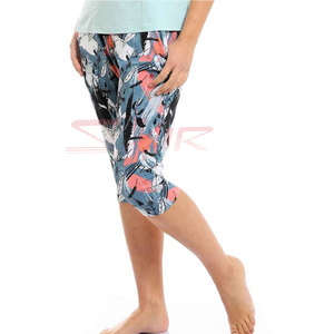 女式高腰纯色松紧裤休闲修身宽腿Capris高腰夏季健身Capri运动服女式