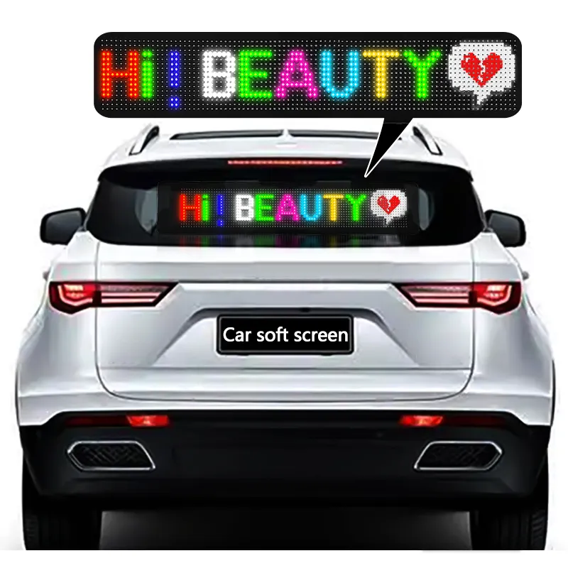 Painel Led flexível Publicidade APP Controle Car Rear Window Full Color Scrolling Display Ultra-fino Soft Led Moving Message Sign