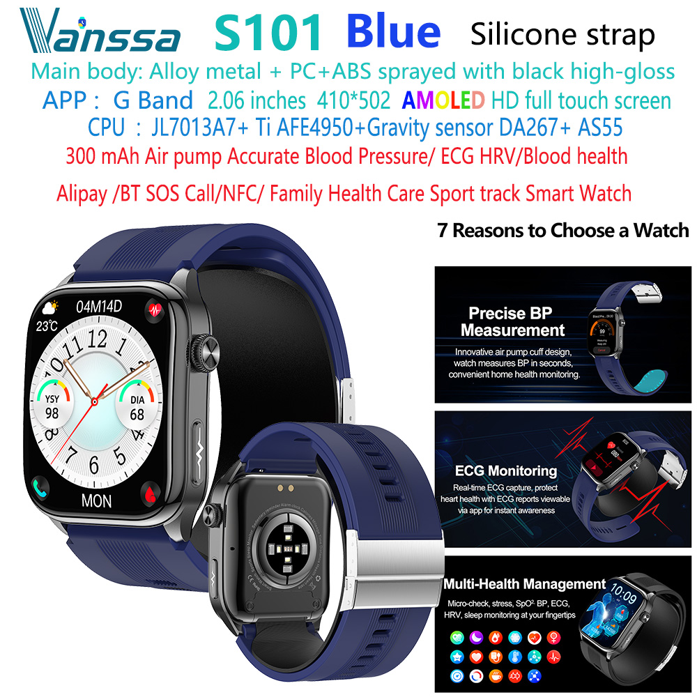Azul S101-salud-ECG-Presión arterial-reloj inteligente-