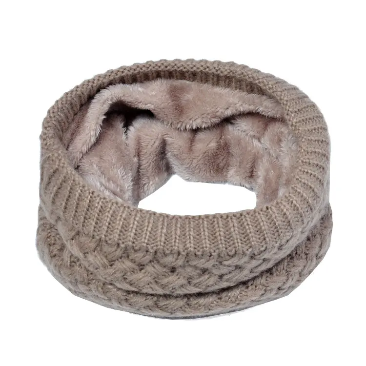 Bufanda de cuello de punto grueso con forro polar suave de doble capa para invierno, bufanda circular a prueba de viento, redecilla de piel