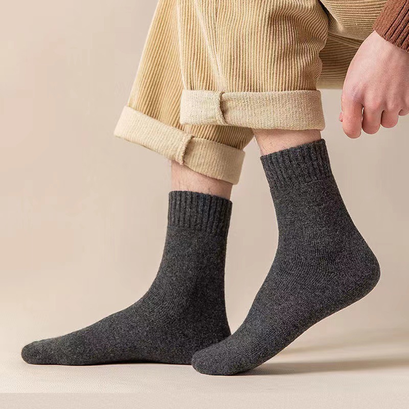 Calcetines de felpa acolchados para hombre, gris oscuro, mantienen el calor todo el día