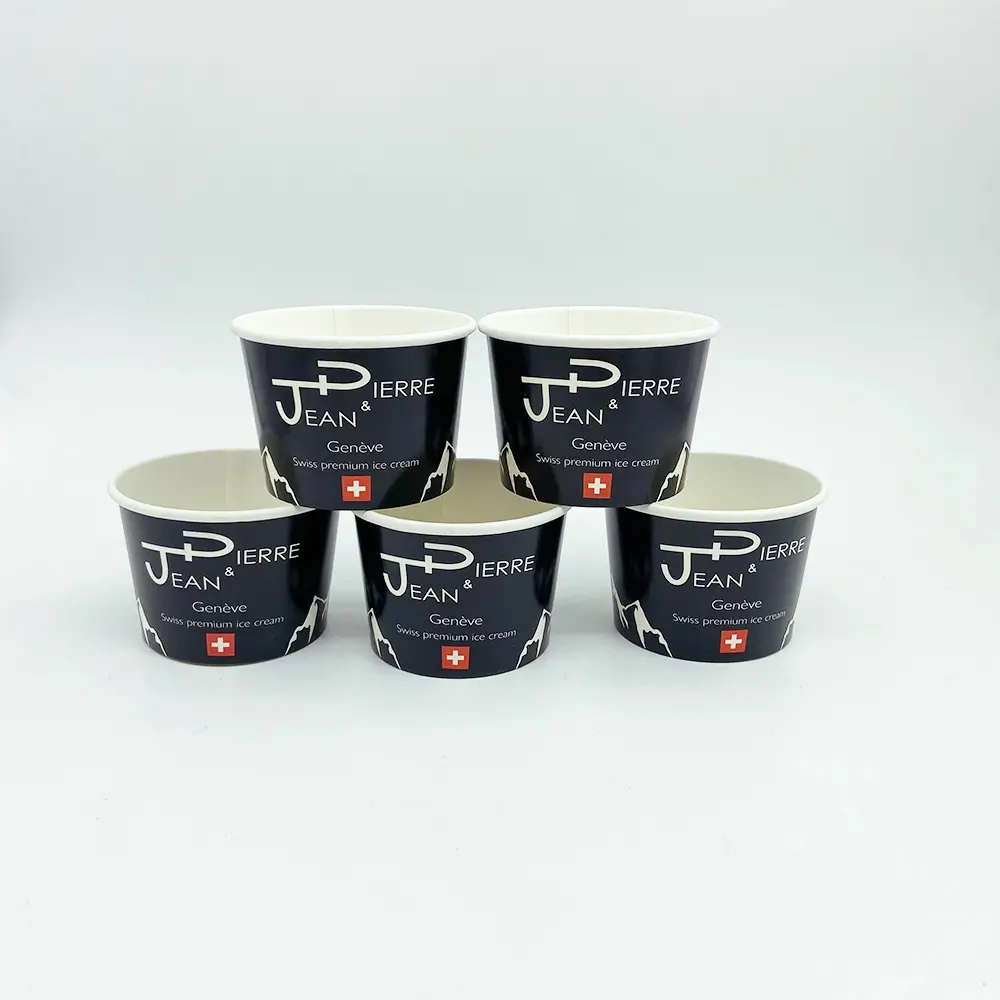 Impresión personalizada de PLA, 4Oz, 6Oz, 12Oz, 16Oz, contenedor desechable de Yogurt helado de papel Biodegradable, taza de embalaje con tapa