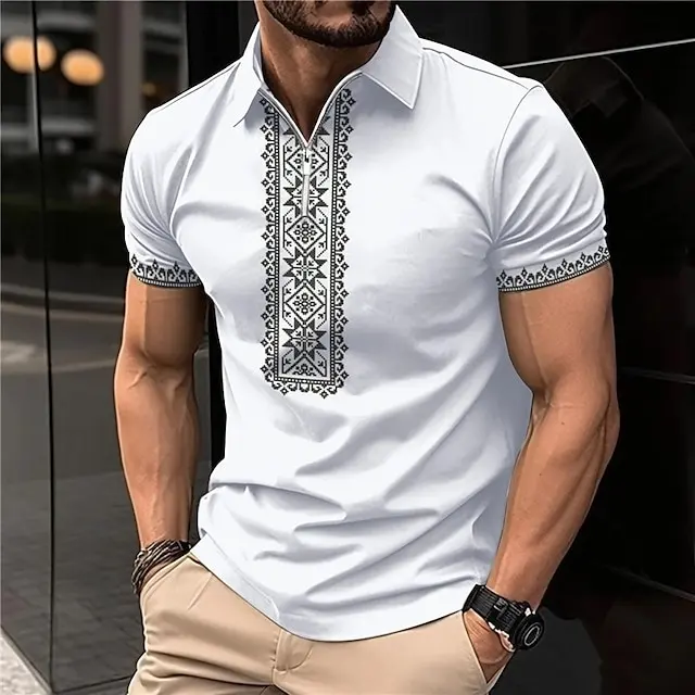 ストリートTシャツサマーメンズ3Dグラフィックプリントポロシャツ服特大シャツ高品質メンズラペルジッパーカジュアル