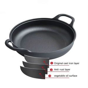 批发现货不粘家用燃气灶双柄煎锅带山毛榉盖铸铁炊具炒锅 - Product Image 3