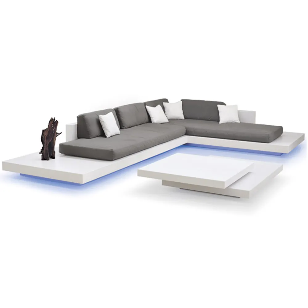 Mobili da esterno durevoli per tutte le stagioni di nuovo stile con set di divani per illuminazione a LED divano componibile per esterni in vetroresina