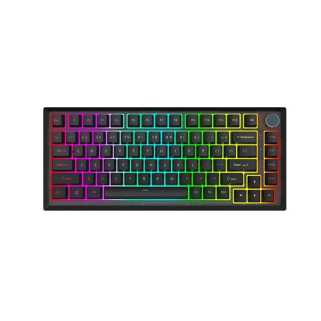 DK75 механическая клавиатура полупрозрачная оболочка с полной зарядкой, 82 клавиши, проводная однорежимная ручка регулировки громкости, RGB подсветка