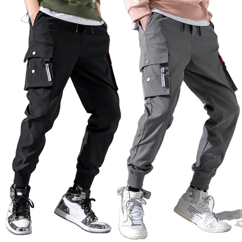 Брюки мужские однотонные с множеством карманов, модные облегающие штаны, шаровары для бега в стиле хип-хоп, весна 2022