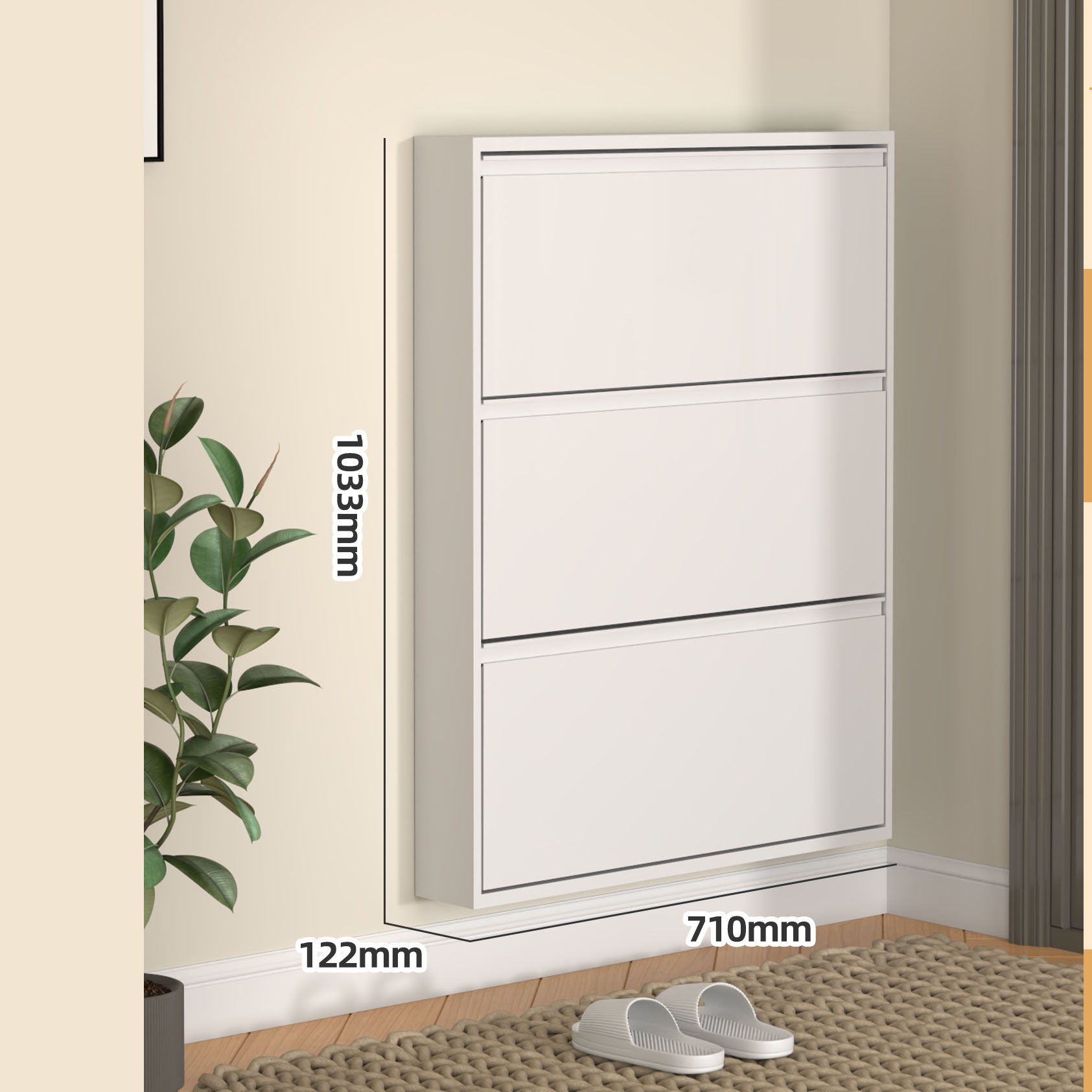 Meuble à triple bac blanc silencieux de 12 cm de profondeur et 710 mm de largeur