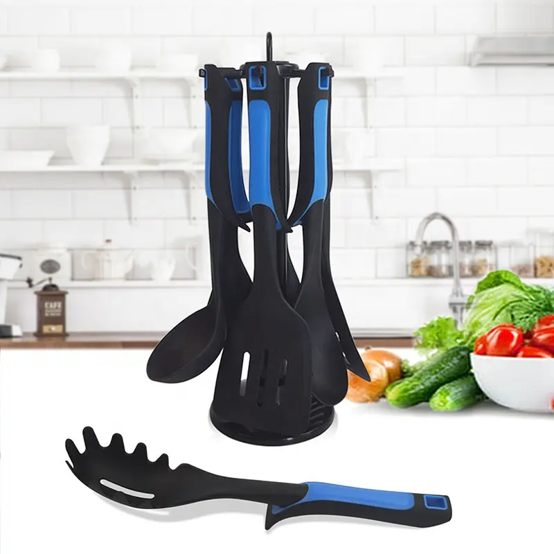 Accesorios de utensilios de cocina, juego de utensilios inteligentes de nailon con soporte giratorio, 6 piezas, gran oferta