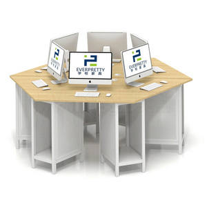 Neueste Design Holz Schul möbel Klassen zimmer Bibliothek Labor Computer tisch für zwei Schüler mit Partition CPU-Halter - Product Image 6