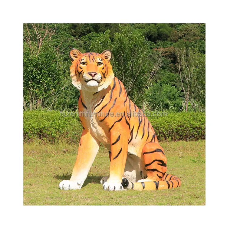 Resina tigre de simulação de jardim, escultura realista, tamanho útil, fibra de vidro, animal selvagem, decoração