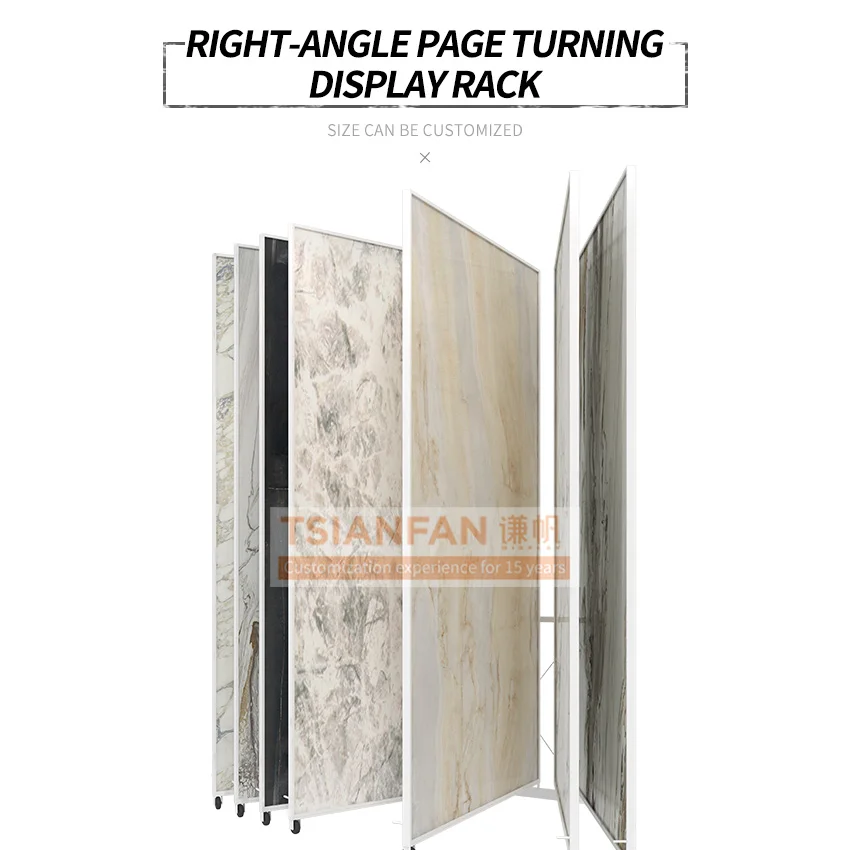 Tsianfan Wholesale Slab Page Turning Marble Sample Stand  For Granite With Wheels Floor Showroom Stone Display Rack